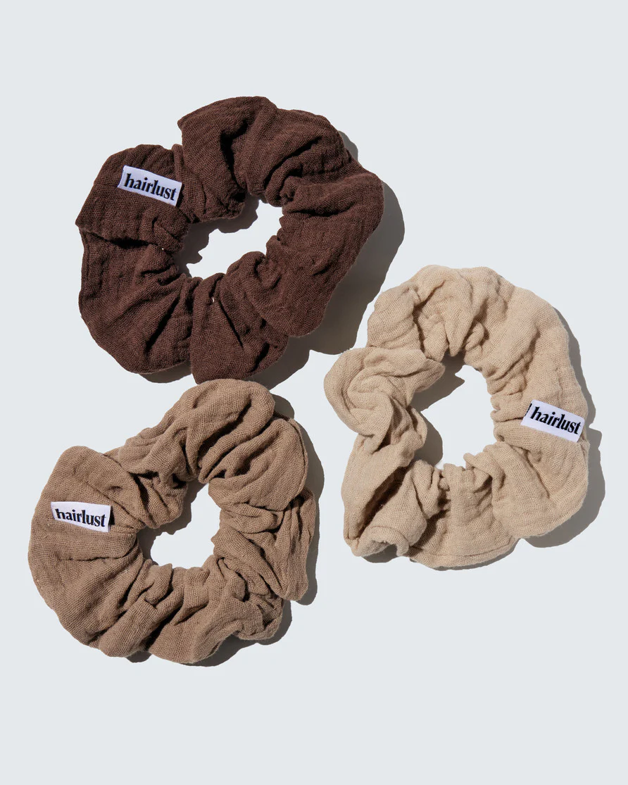 Cotton Scrunchies, Medium, 3-Pack, Koffie