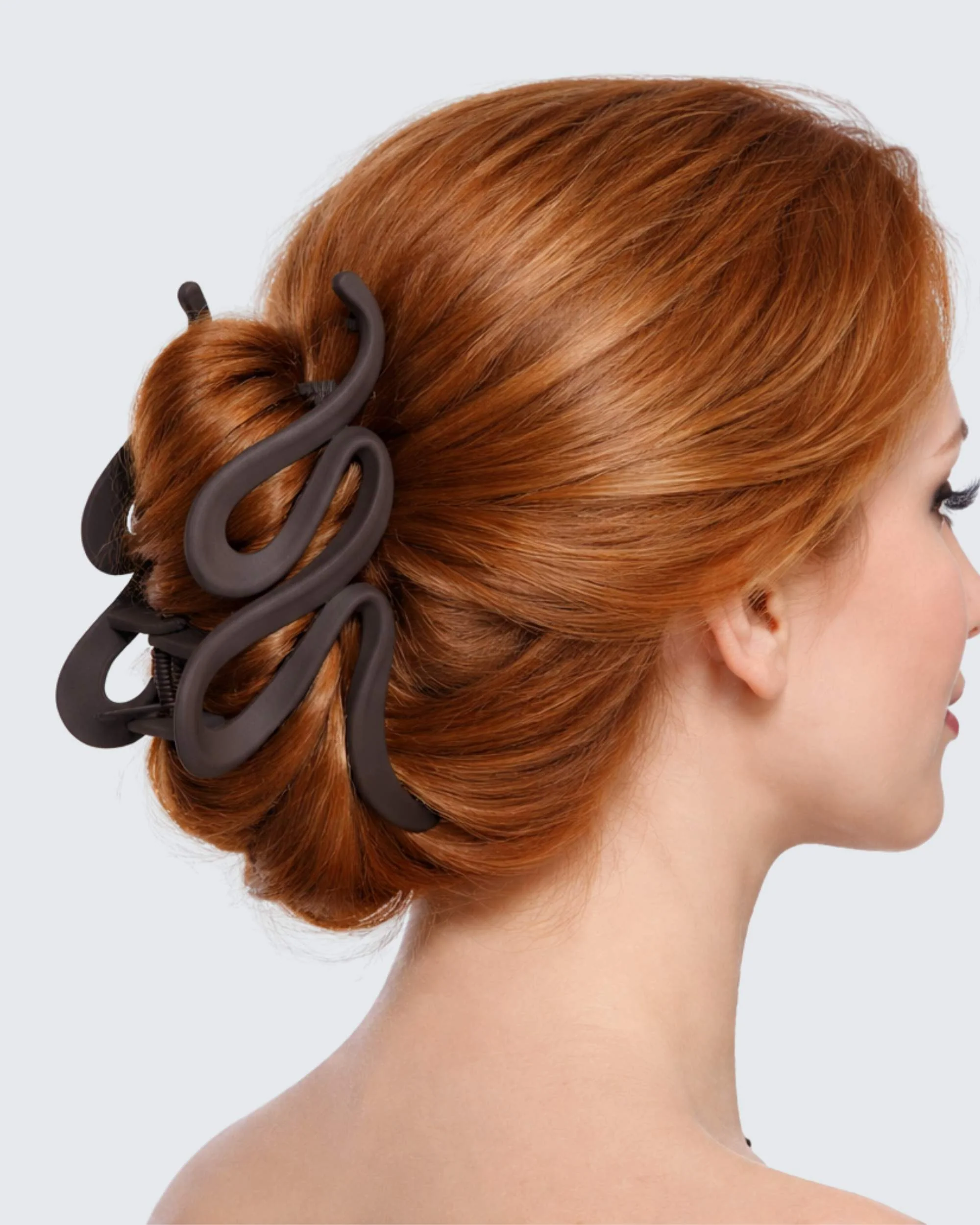 Large Claw Hair Clips, Wave, 2-pack, Koffie/Transparant - Image 3