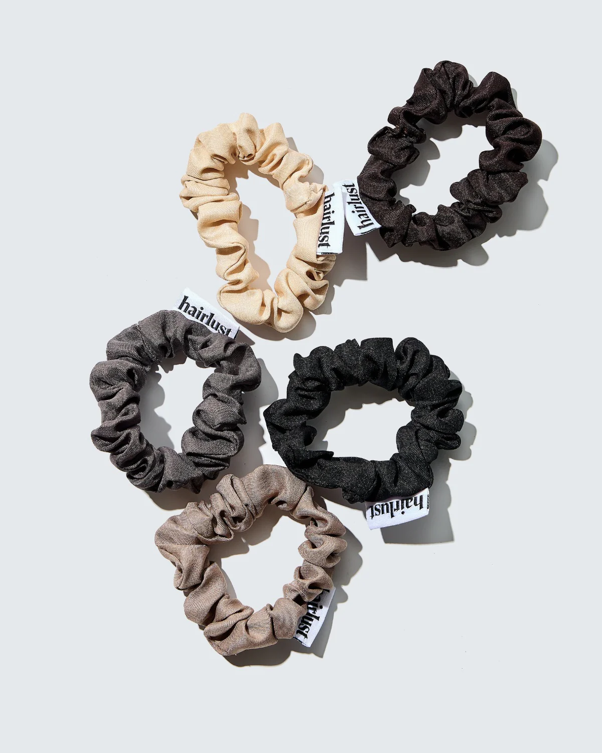 Satin Silk Scrunchies, Klein, 5-Pack, Koffie