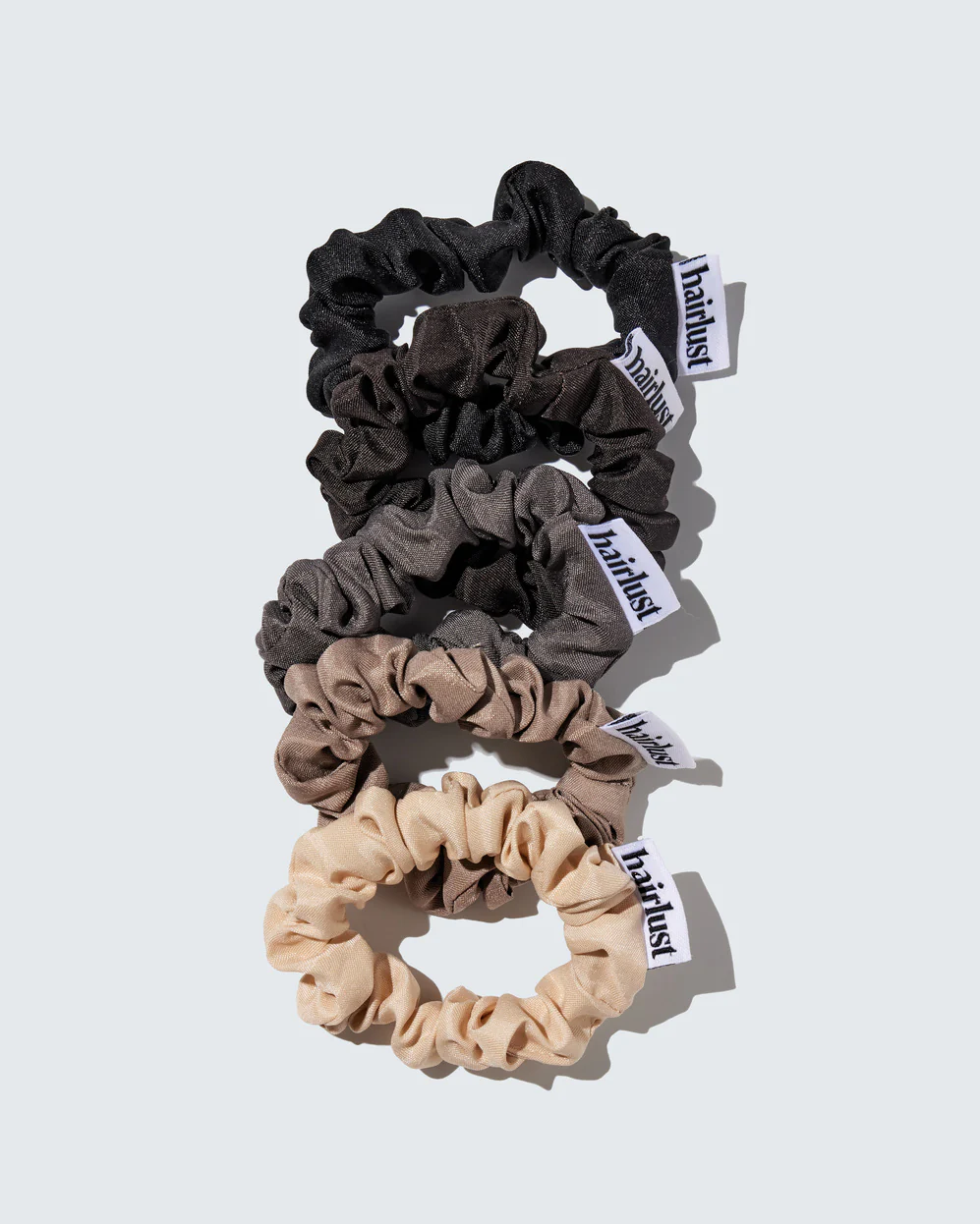 Satin Silk Scrunchies, Klein, 5-Pack, Koffie - Image 2