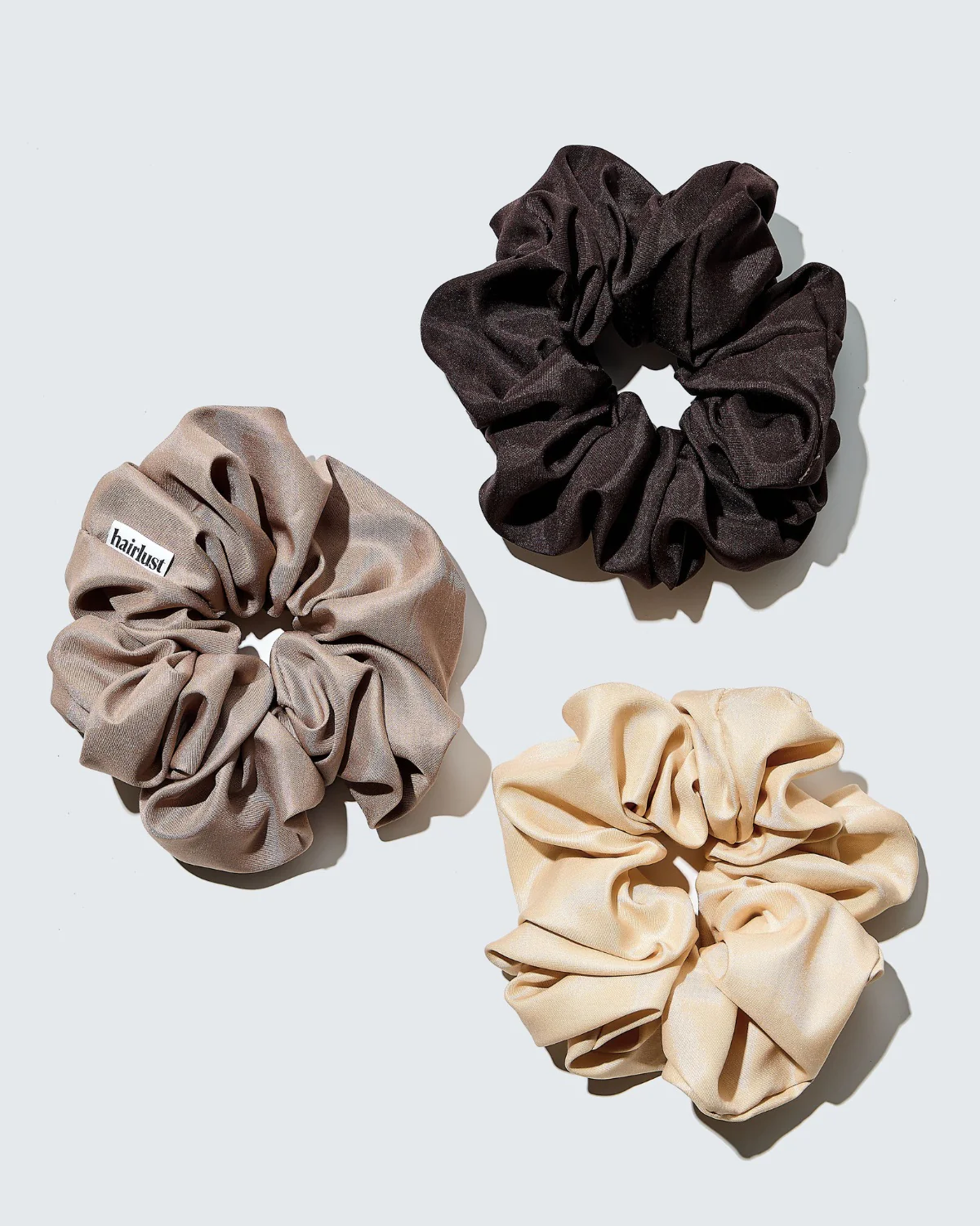 Satin Silk Scrunchies, XXL, 3-Pack, Koffie