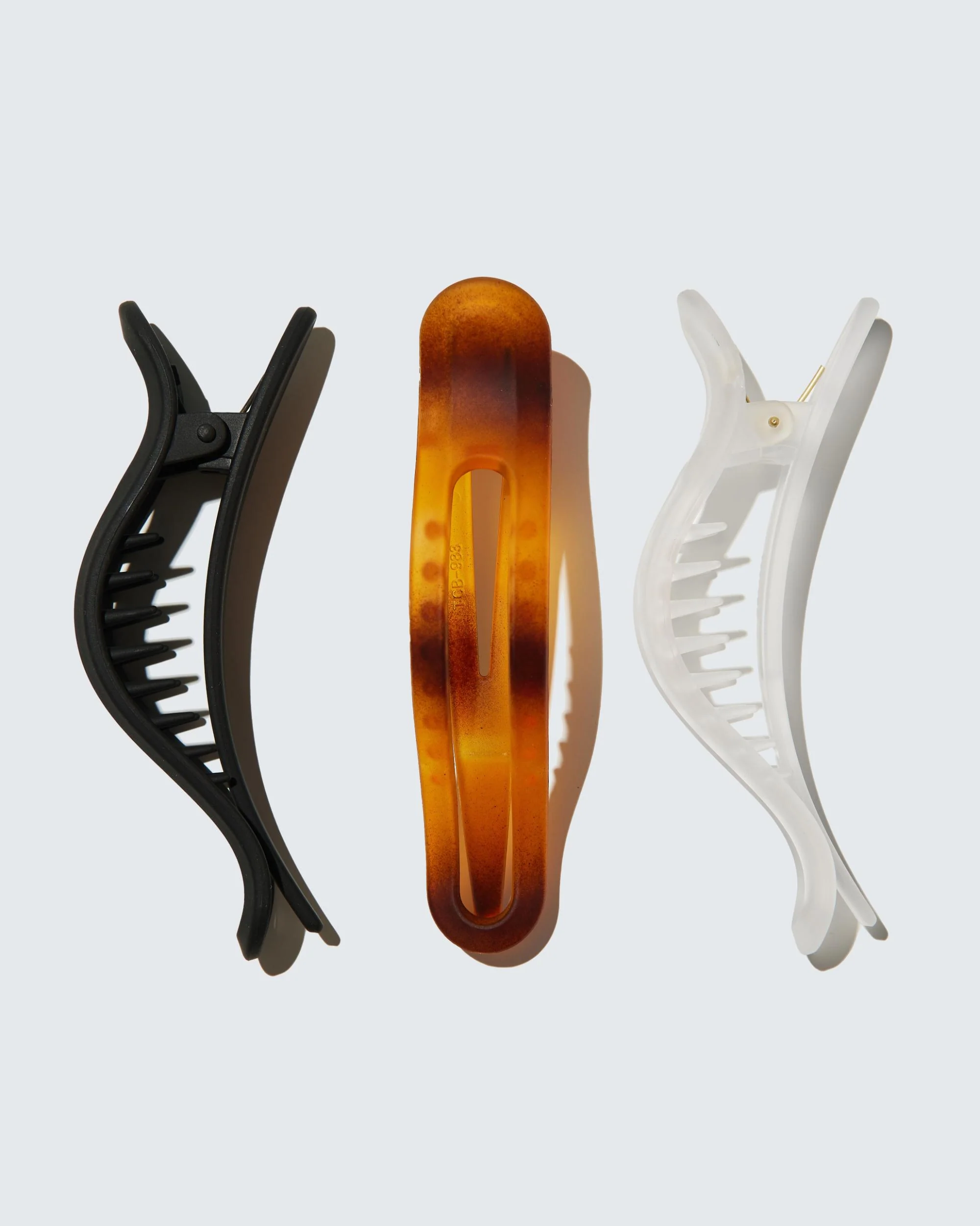 Small Flat Claw Hair Clips, 3-Pack, Amber/Zwart/Ivoor - Image 3
