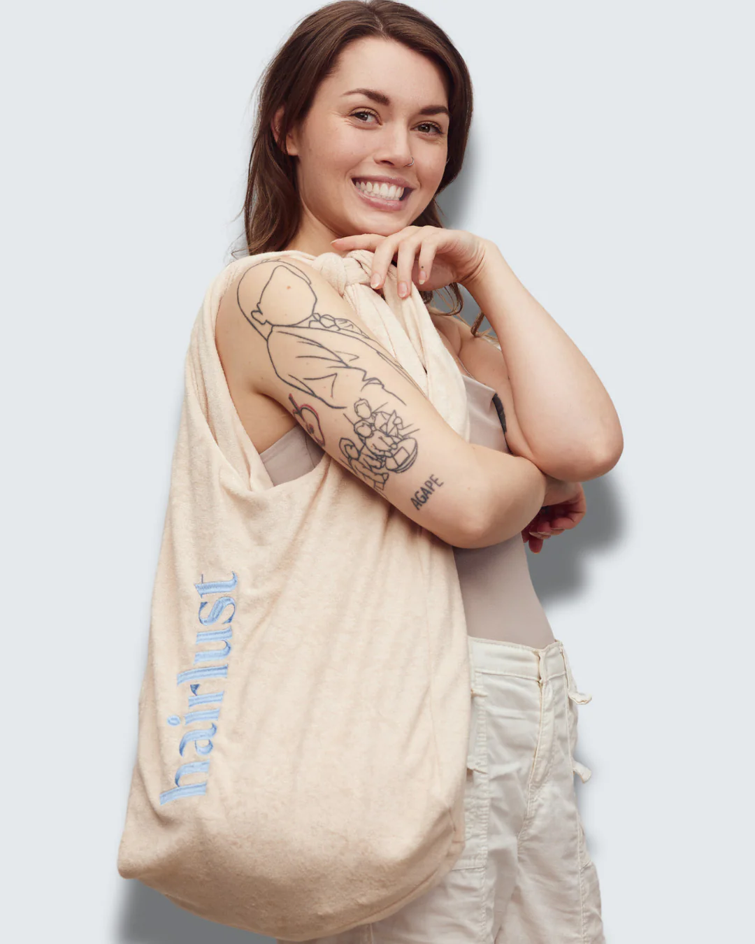 Terry Logo Tote Bag, Beige - Image 4