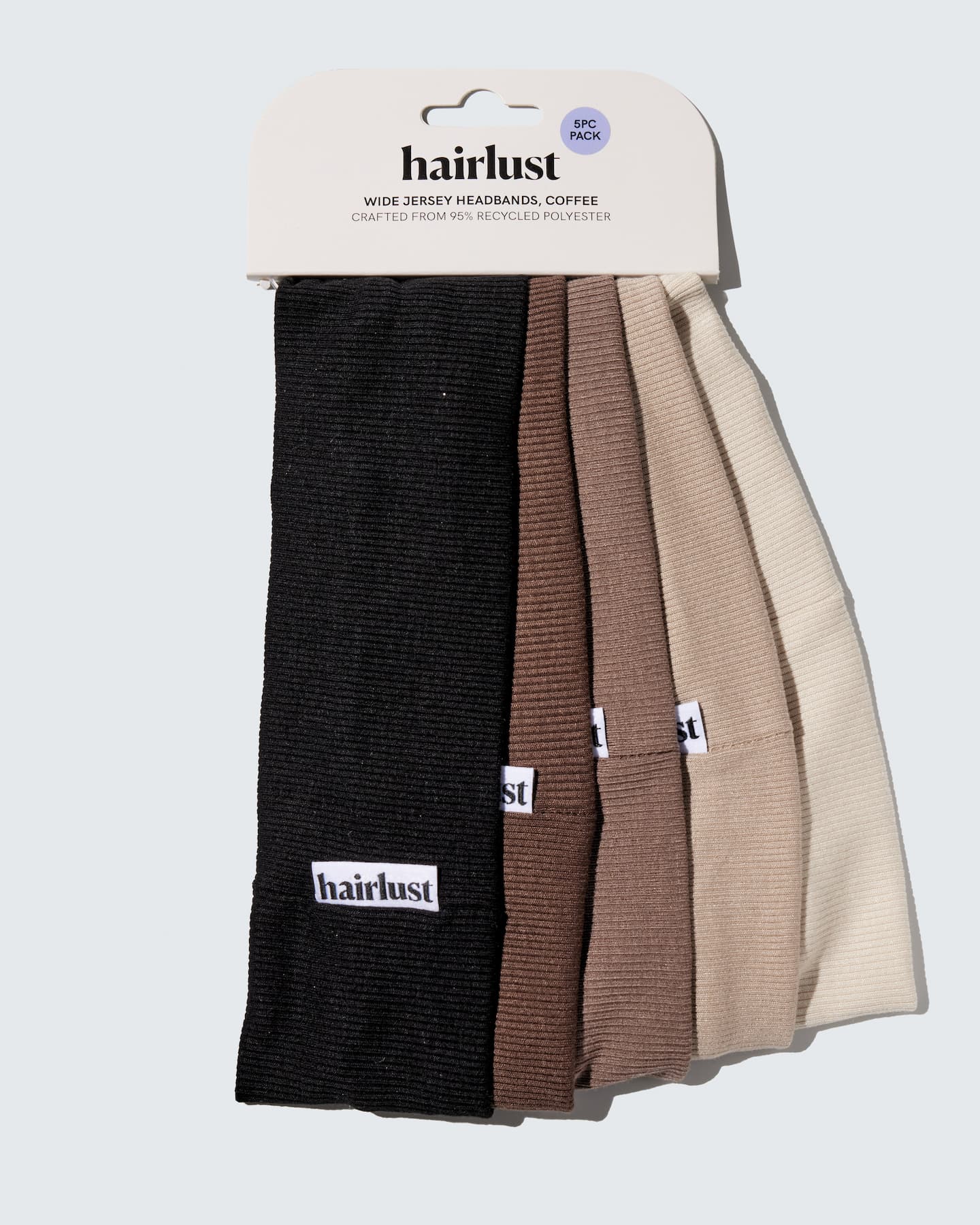Wide Jersey Headbands, 5-Pack, Koffie