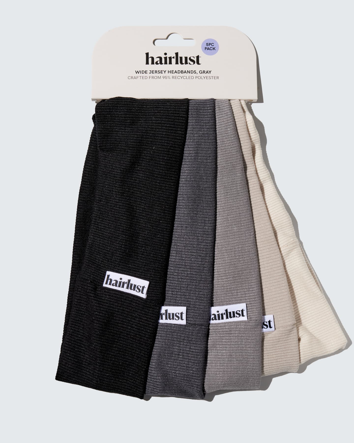 Wide Jersey Headbands, 5-Pack, Grijs