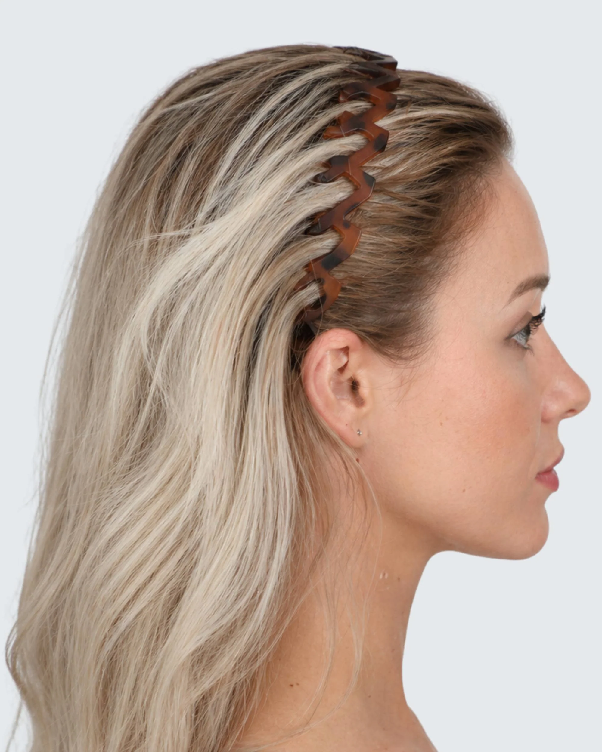 Wide Zig Zag Headband with Teeth, Marbled Amber - Image 2